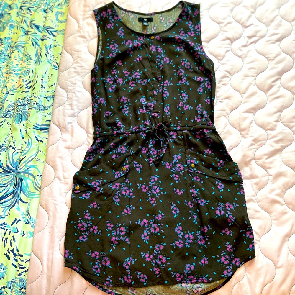 Gap Black Floral Sleeveless Dress